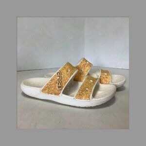 Crocs Classic Glitter Orange Sherbet Slip On Sandals Size Men's 5 Women's 7